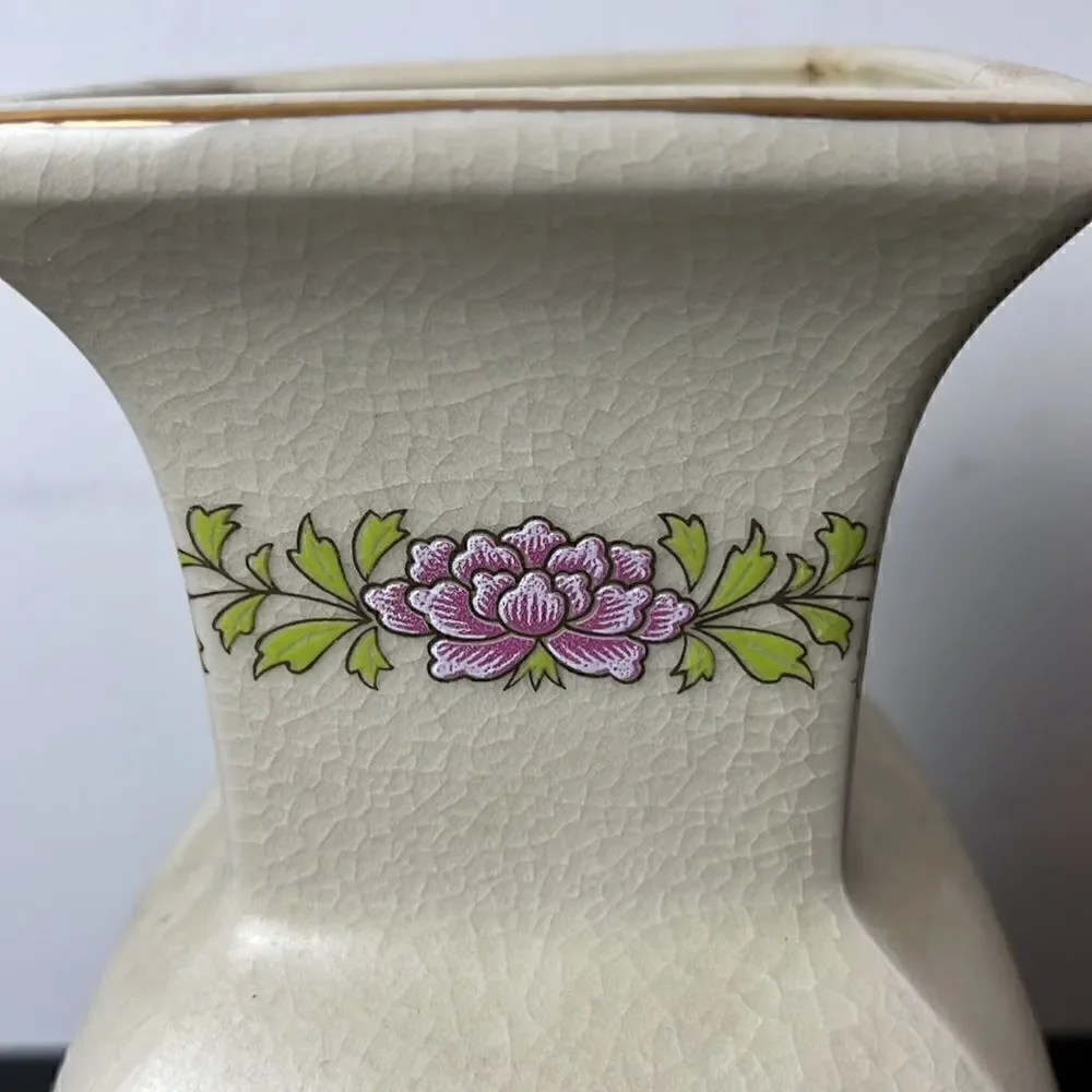 Vintage Multicolor Floral Japanese Vase with Peacock 12”